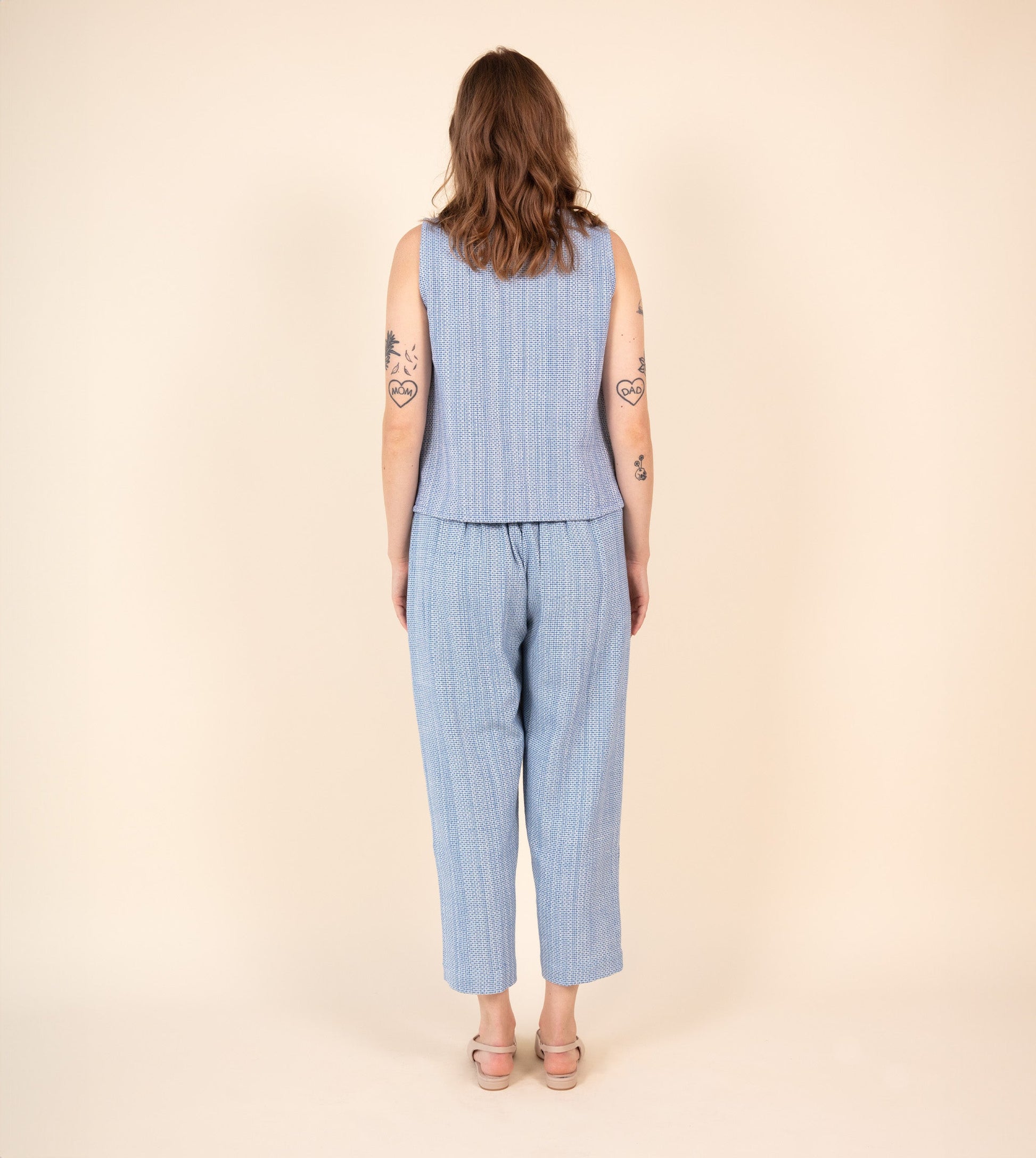 Haru Pants Cobalt Texture - Harkoi Studio - Upgrade your wardrobe with the Haru Pants in cobalt texture. Keywords: sustainable pants, eco-friendly trousers, Haru Pants, cobalt textured pants, ethical fashion.
