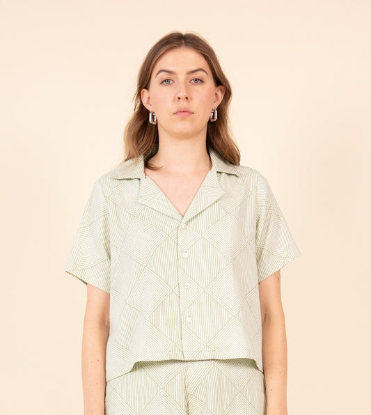 Radiate Rin Top Pale Green | Harkoi Studio - Embrace effortless elegance with the Radiate Rin Top in pale green. Keywords: sustainable top, eco-friendly fashion, Radiate Rin Top, pale green blouse, ethical clothing.
