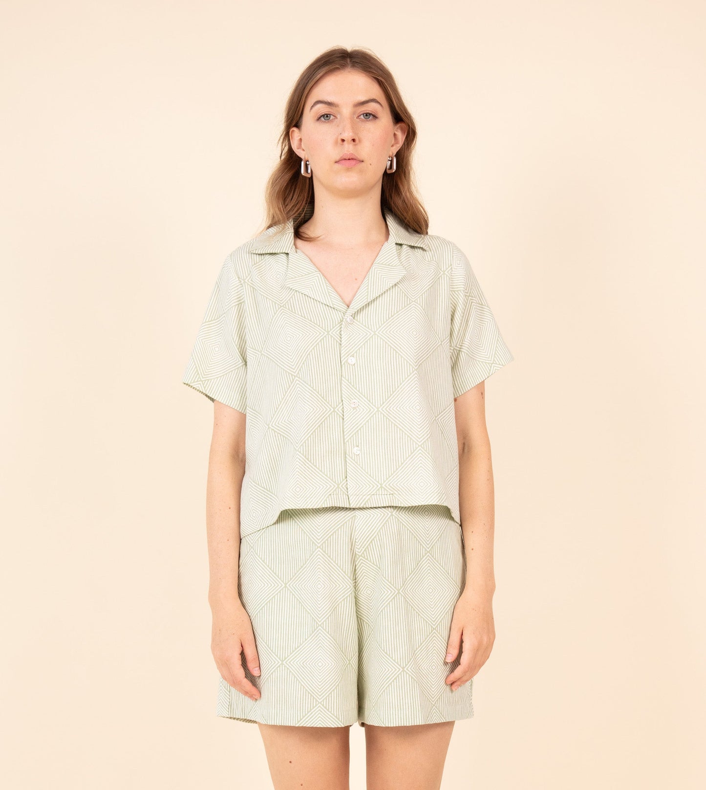 Ren Shorts Pale Green | Harkoi Studio - Embrace effortless style with the Ren Shorts in pale green. Keywords: sustainable shorts, eco-friendly fashion, Ren Shorts, pale green shorts, ethical clothing.