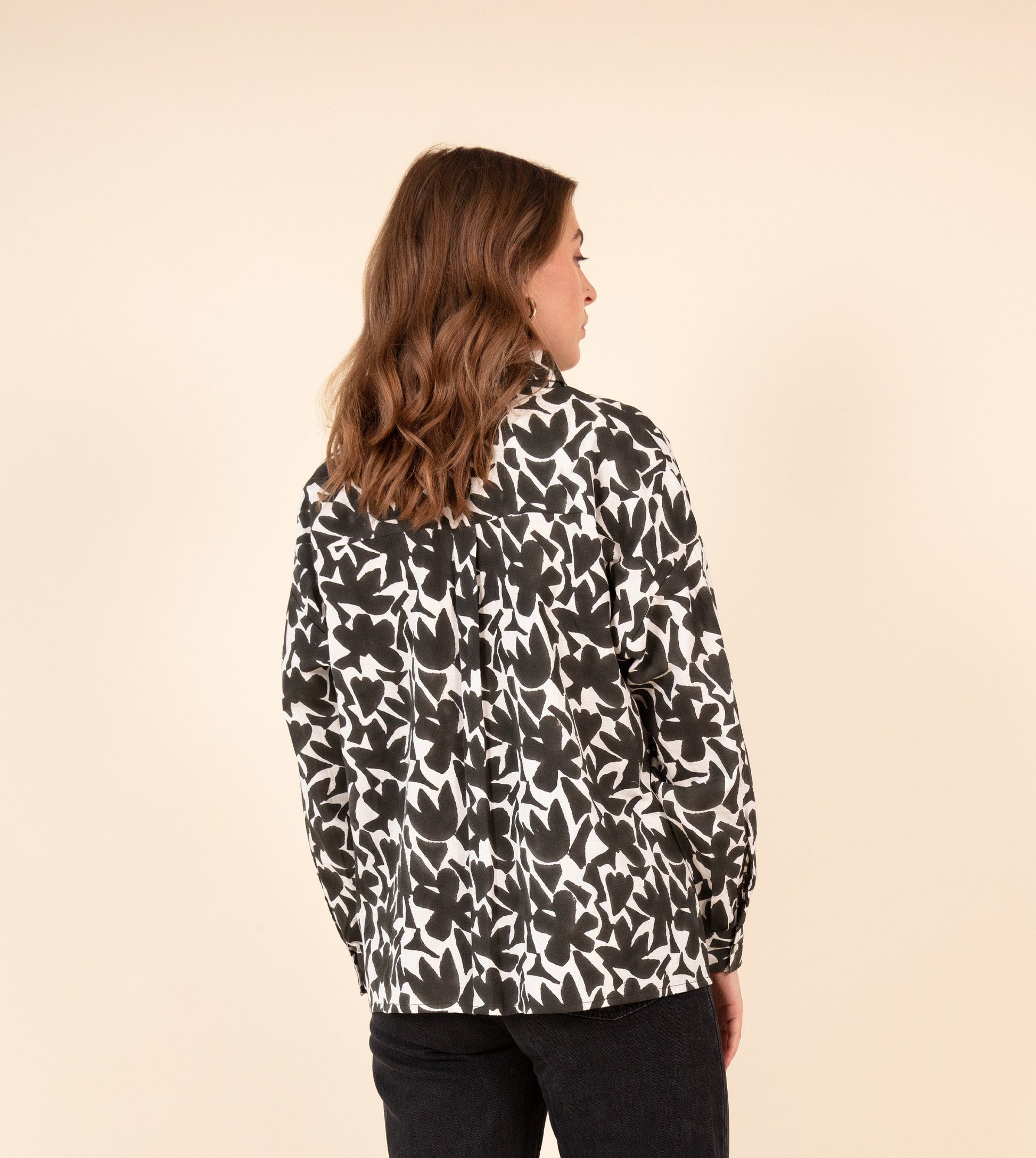 Abstract Shapes Fuji Shirt Black - Harkoi Studio - Make a statement with the Abstract Shapes Fuji Shirt in black. Keywords: sustainable men's shirt, eco-friendly fashion, Abstract Shapes Fuji Shirt, black patterned shirt, ethical clothing.