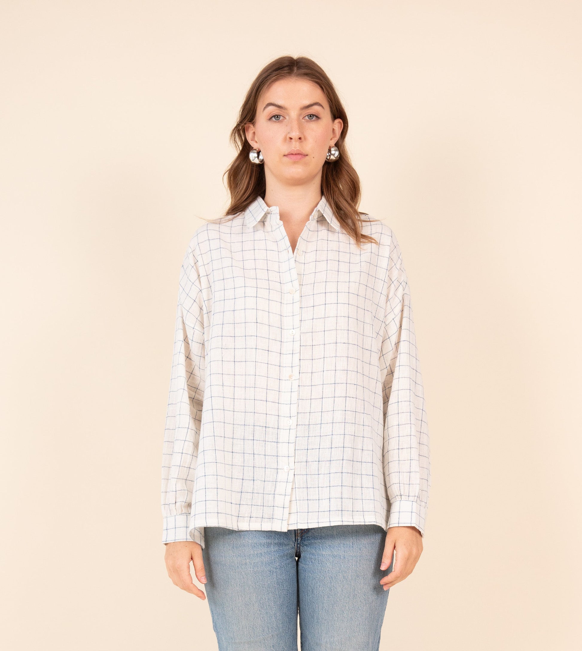 Windowpane Check Fuji Shirt | Harkoi Studio - Elevate your wardrobe with the Windowpane Check Fuji Shirt. Keywords: sustainable men's shirt, eco-friendly fashion, Windowpane Check Fuji Shirt, ethical clothing.