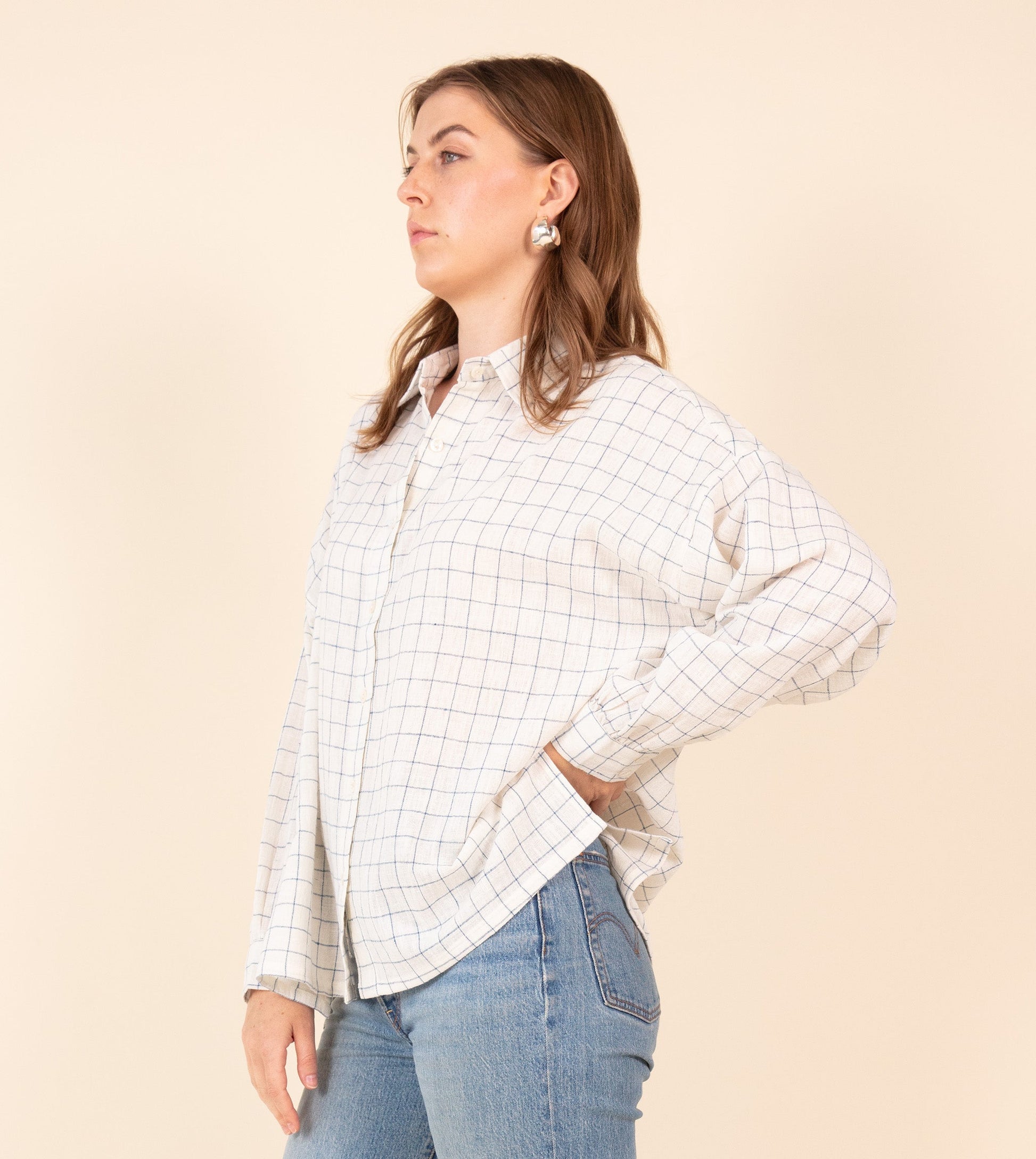 Windowpane Check Fuji Shirt | Harkoi Studio - Elevate your wardrobe with the Windowpane Check Fuji Shirt. Keywords: sustainable men's shirt, eco-friendly fashion, Windowpane Check Fuji Shirt, ethical clothing.