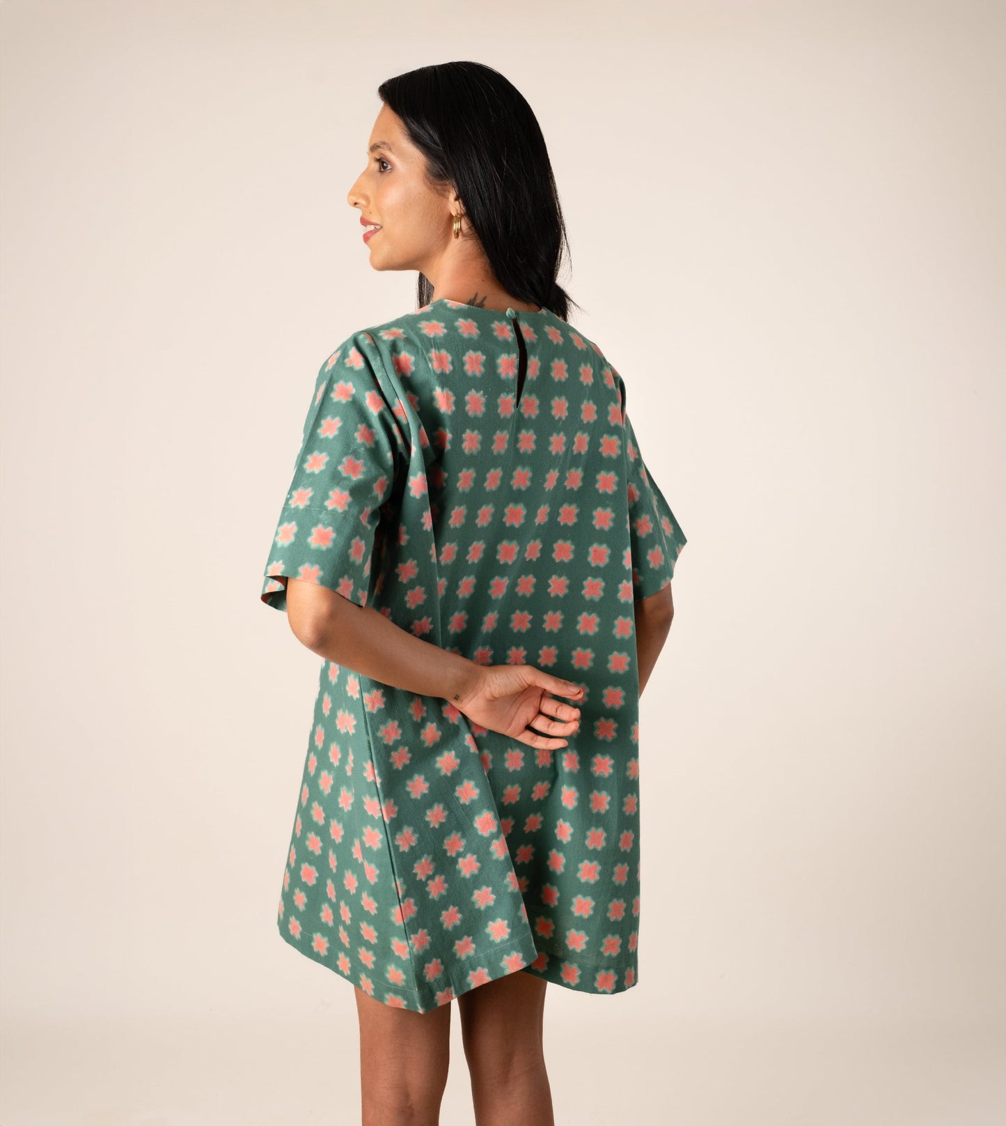 Jun Dress Crescent - Harkoi Studio - Jun Dress | Sustainable Crescent-Patterned Dress  Harkoi Studio. Keywords: sustainable dress, eco-friendly fashion, Jun Dress, crescent-patterned dress, ethical clothing.