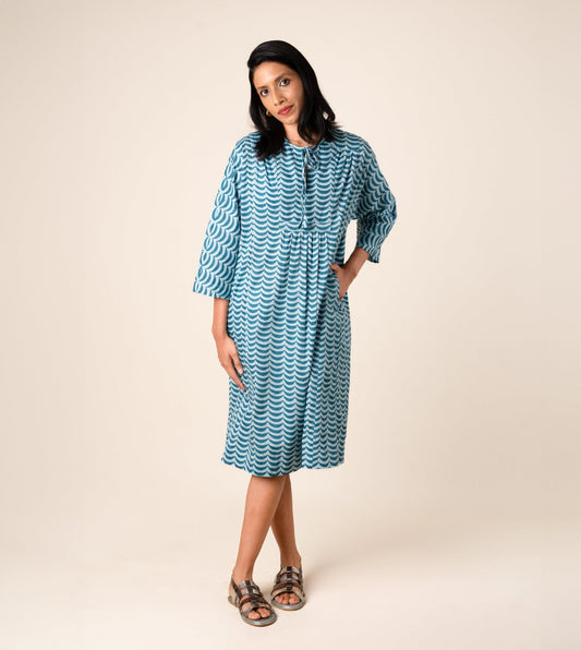 Kiyo Dress Crescent - Harkoi Studio - Showcasing exquisite patterns and textures, the Kiyo Dress, a sustainable  crafted with precision and care. Keywords: kiyo, dress, crescent, sustainable crescent, eco-friendly fashion.