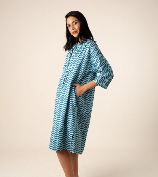 Kiyo Dress Crescent - Harkoi Studio - Showcasing exquisite patterns and textures, the Kiyo Dress, a sustainable  crafted with precision and care. Keywords: kiyo, dress, crescent, sustainable crescent, eco-friendly fashion.