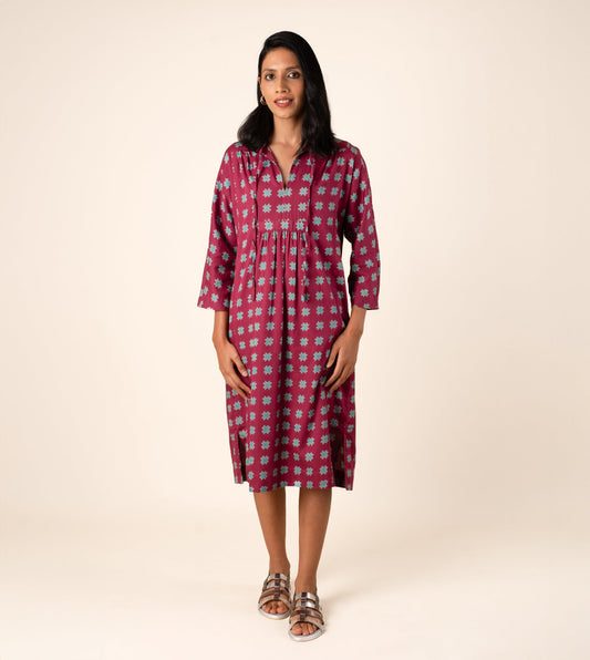 Kiyo Dress Star - Harkoi Studio - Shine in the Kiyo Dress with its unique star pattern. Keywords: sustainable dress, eco-friendly fashion, Kiyo Dress, star-patterned dress, ethical clothing.