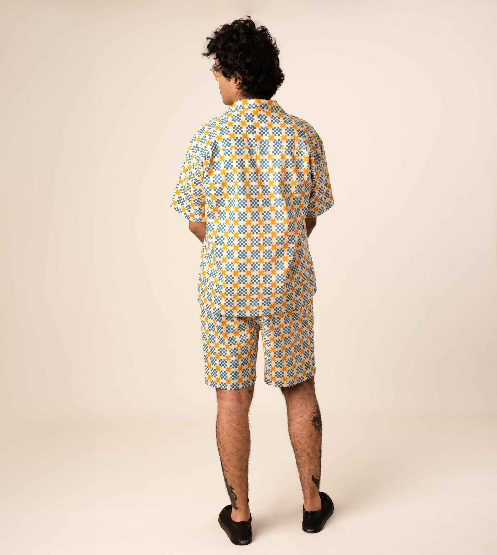 Ina Mens Shorts Star Gingham - Harkoi Studio - Elevate your casual look with the Ina Mens Shorts in star gingham. Keywords: sustainable shorts, eco-friendly fashion, Ina Shorts, star gingham shorts, ethical clothing.