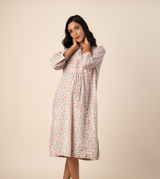 Kiyo Dress Strawberry Floral - Harkoi Studio - A bold yet timeless expression of style, the Kiyo Dress, a sustainable  crafted with precision and care. Keywords: kiyo, dress, strawberry, floral, sustainable floral, eco-friendly fashion, strawberry.