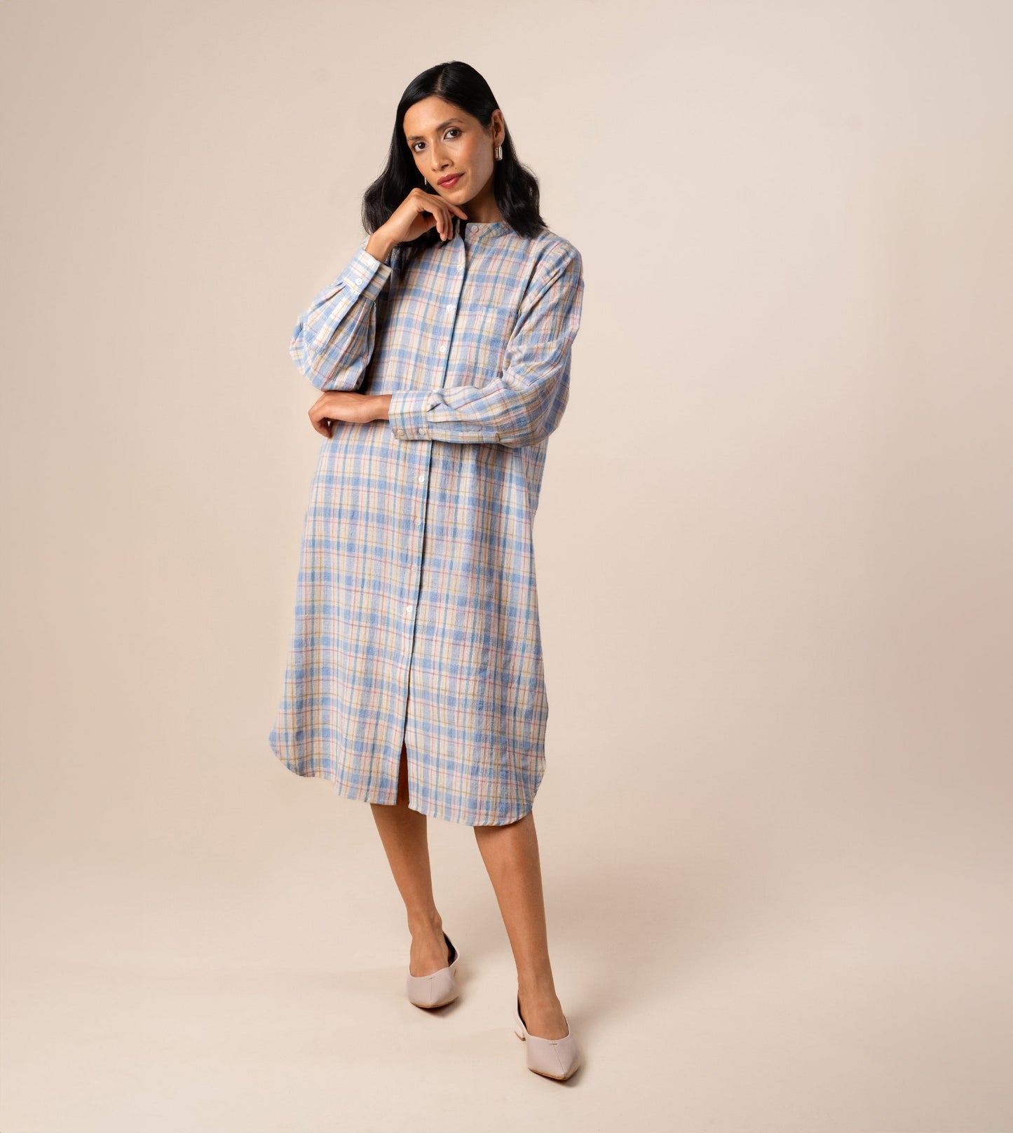 Mariko Dress Multi Plaid - Harkoi Studio - Engineered for both style and ease, the Mariko Dress, a sustainable  crafted with precision and care. Keywords: mariko, dress, multi, plaid, sustainable plaid, eco-friendly fashion, multi.