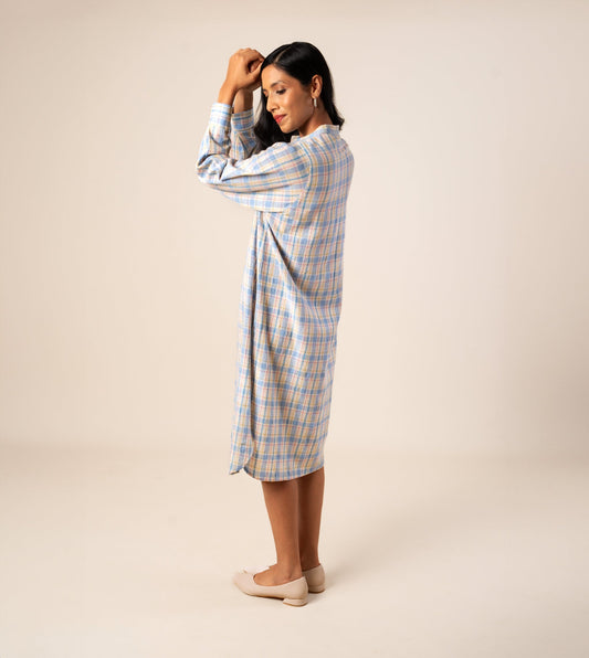 Mariko Dress Multi Plaid - Harkoi Studio - Engineered for both style and ease, the Mariko Dress, a sustainable  crafted with precision and care. Keywords: mariko, dress, multi, plaid, sustainable plaid, eco-friendly fashion, multi.