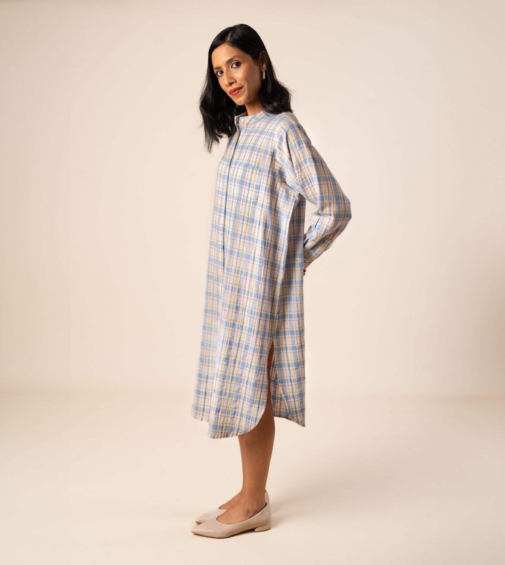 Mariko Dress Multi Plaid - Harkoi Studio - Engineered for both style and ease, the Mariko Dress, a sustainable  crafted with precision and care. Keywords: mariko, dress, multi, plaid, sustainable plaid, eco-friendly fashion, multi.
