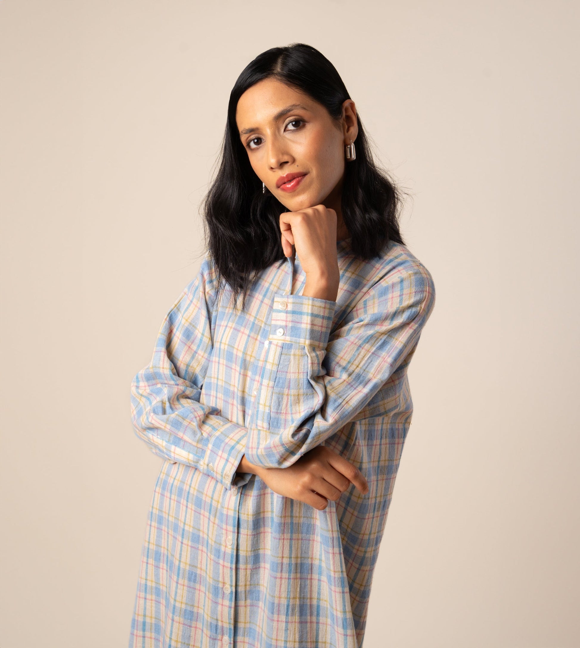 Mariko Dress Multi Plaid - Harkoi Studio - Engineered for both style and ease, the Mariko Dress, a sustainable  crafted with precision and care. Keywords: mariko, dress, multi, plaid, sustainable plaid, eco-friendly fashion, multi.