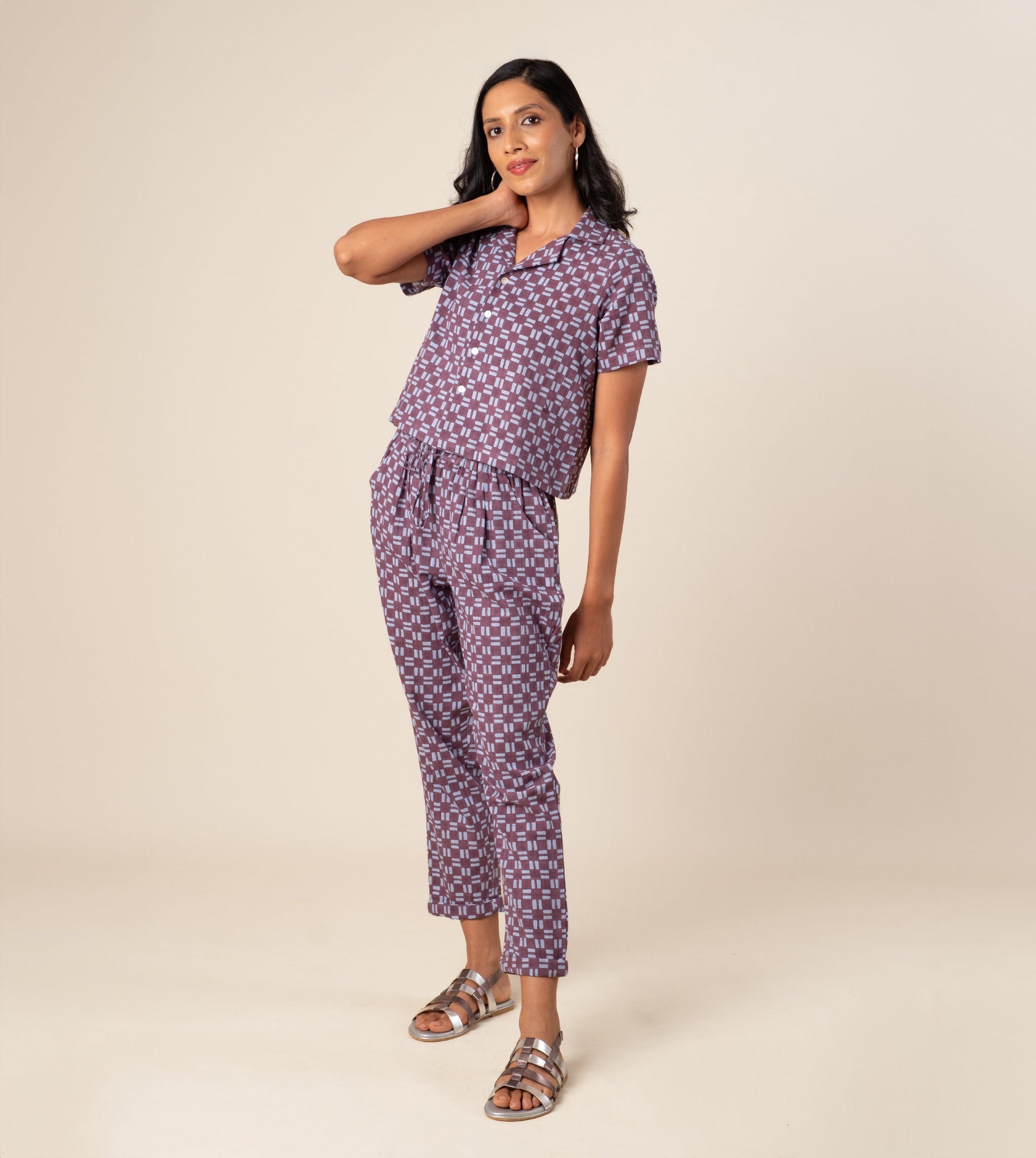 Emiko Pants Dashing Check - Harkoi Studio - Upgrade your wardrobe with the Emiko Pants in dashing check. Keywords: sustainable pants, eco-friendly trousers, Emiko Pants, dashing check trousers, ethical fashion.