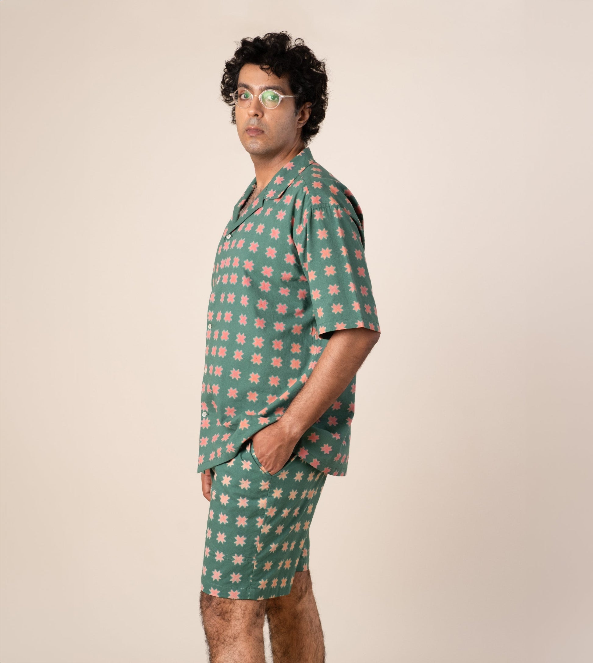 Ina Mens Shorts Star - Harkoi Studio - Step up your summer style with the Ina Mens Shorts in star print. Keywords: sustainable mens shorts, eco-friendly fashion, Ina Shorts, star print shorts, ethical clothing.