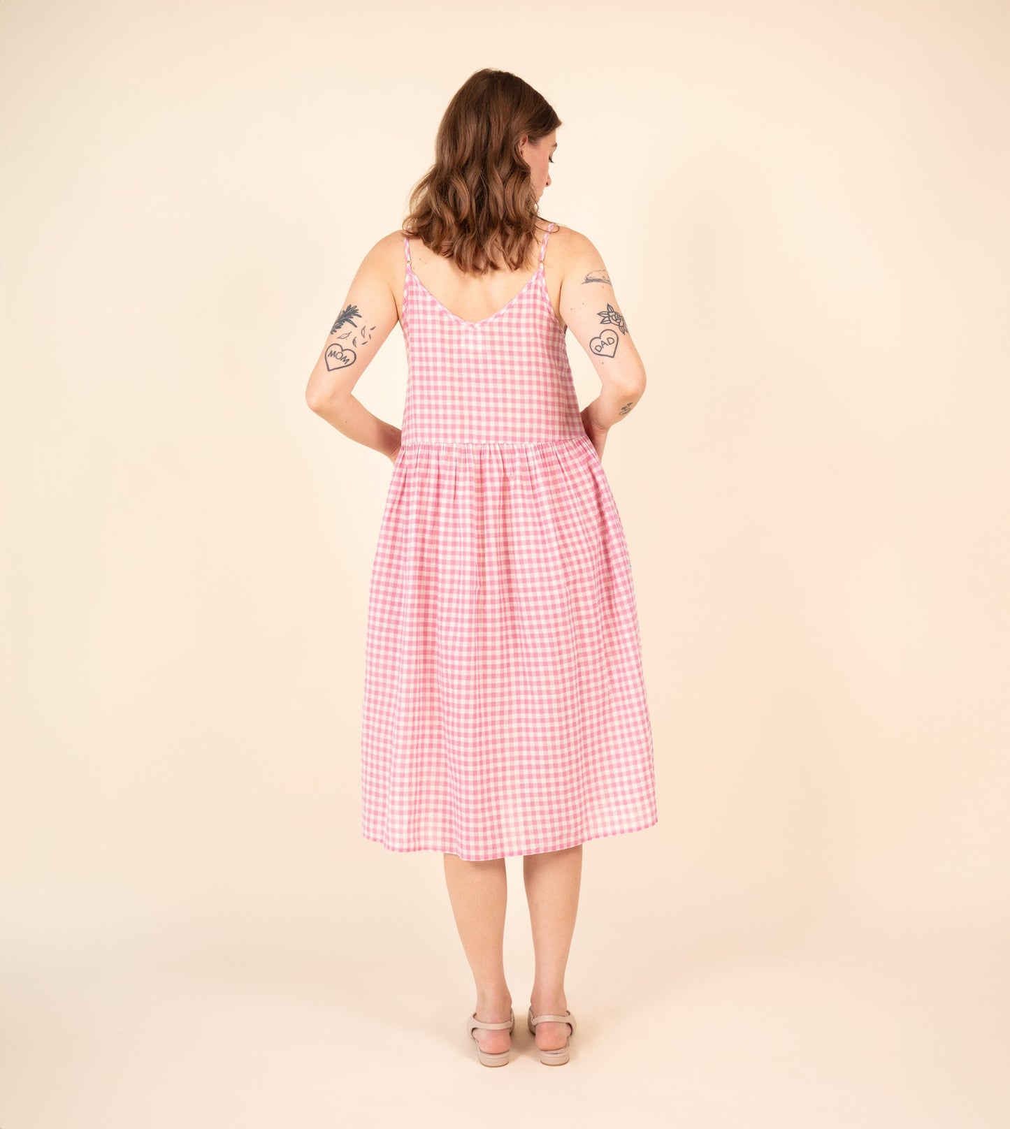 Suki Dress Gingham Embroidered | Harkoi Studio - Elevate your wardrobe with the Suki Dress in embroidered gingham. Keywords: sustainable dress, eco-friendly fashion, embroidered gingham dress, Suki Dress, ethical clothing.