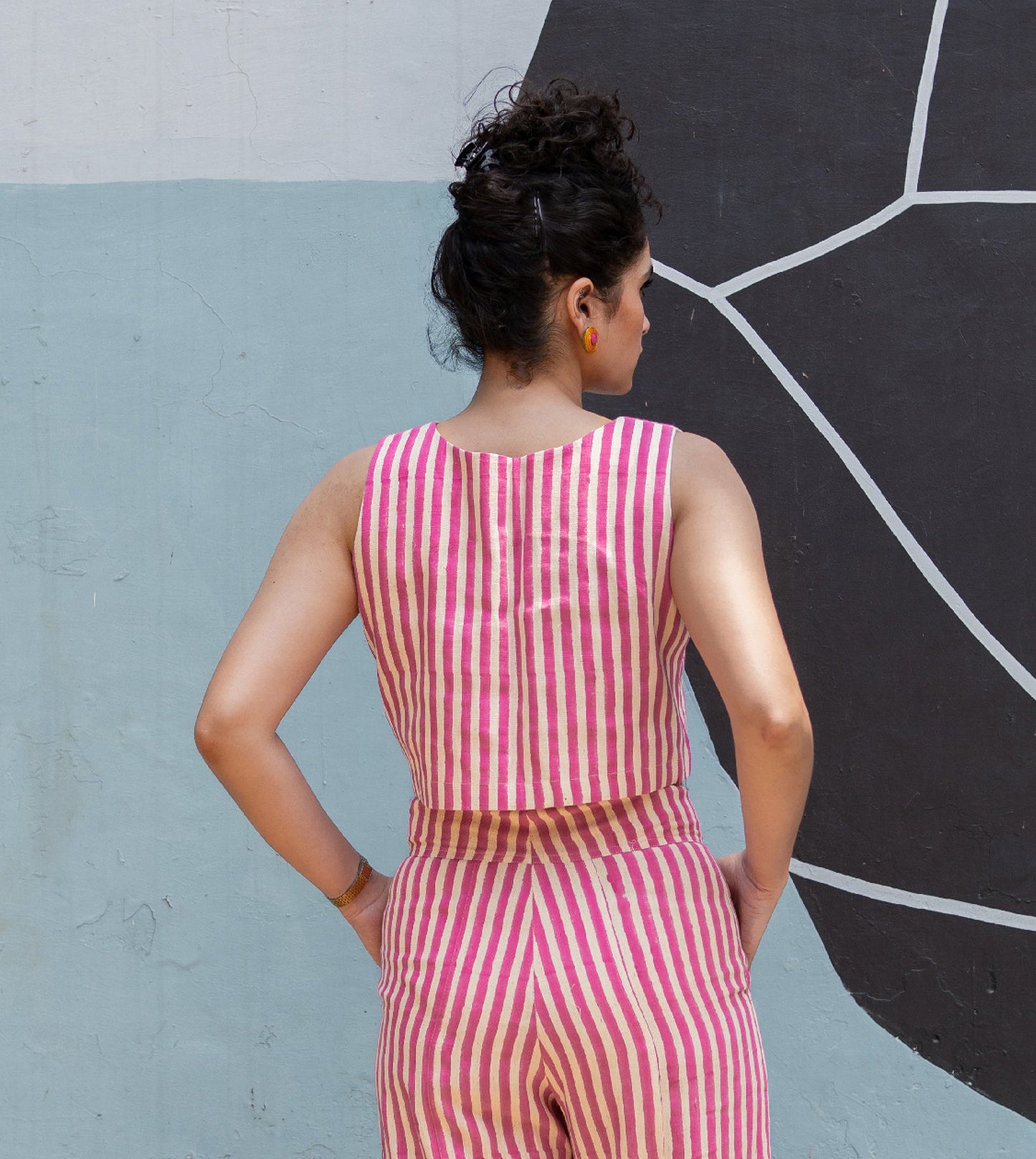Mei Top Pink Stripes - Harkoi Studio - Add a playful touch to your wardrobe with the Mei Top in pink stripes. Keywords: sustainable blouse, eco-friendly top, Mei Top, pink striped blouse, ethical fashion.
