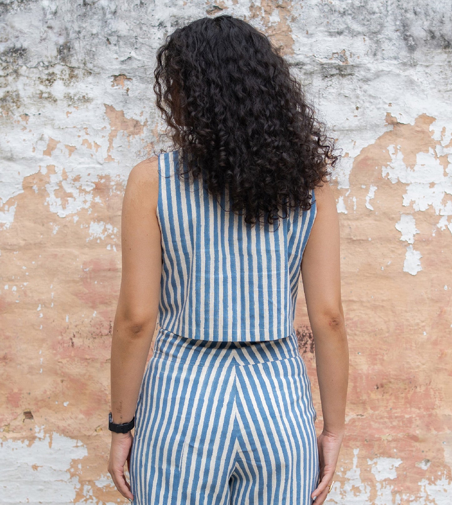Mei Top Blue Stripes - Harkoi Studio - Upgrade your wardrobe with the Mei Top in blue stripes. Keywords: sustainable blouse, eco-friendly top, Mei Top, blue striped blouse, ethical fashion.