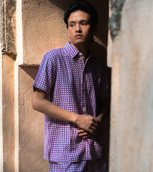 Mini Gingham Mens Shirt Pink Blue - Harkoi Studio - Elevate your everyday style with the Mini Gingham, a sustainable  crafted with precision and care. Keywords: mini, gingham, mens, shirt, pink, blue, sustainable blue, eco-friendly fashion, mens shirt pink.