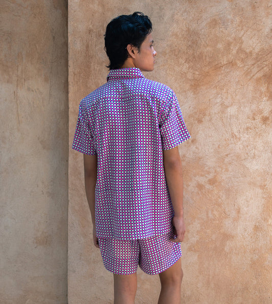Mini Gingham Mens Shirt Pink Blue - Harkoi Studio - Elevate your everyday style with the Mini Gingham, a sustainable  crafted with precision and care. Keywords: mini, gingham, mens, shirt, pink, blue, sustainable blue, eco-friendly fashion, mens shirt pink.