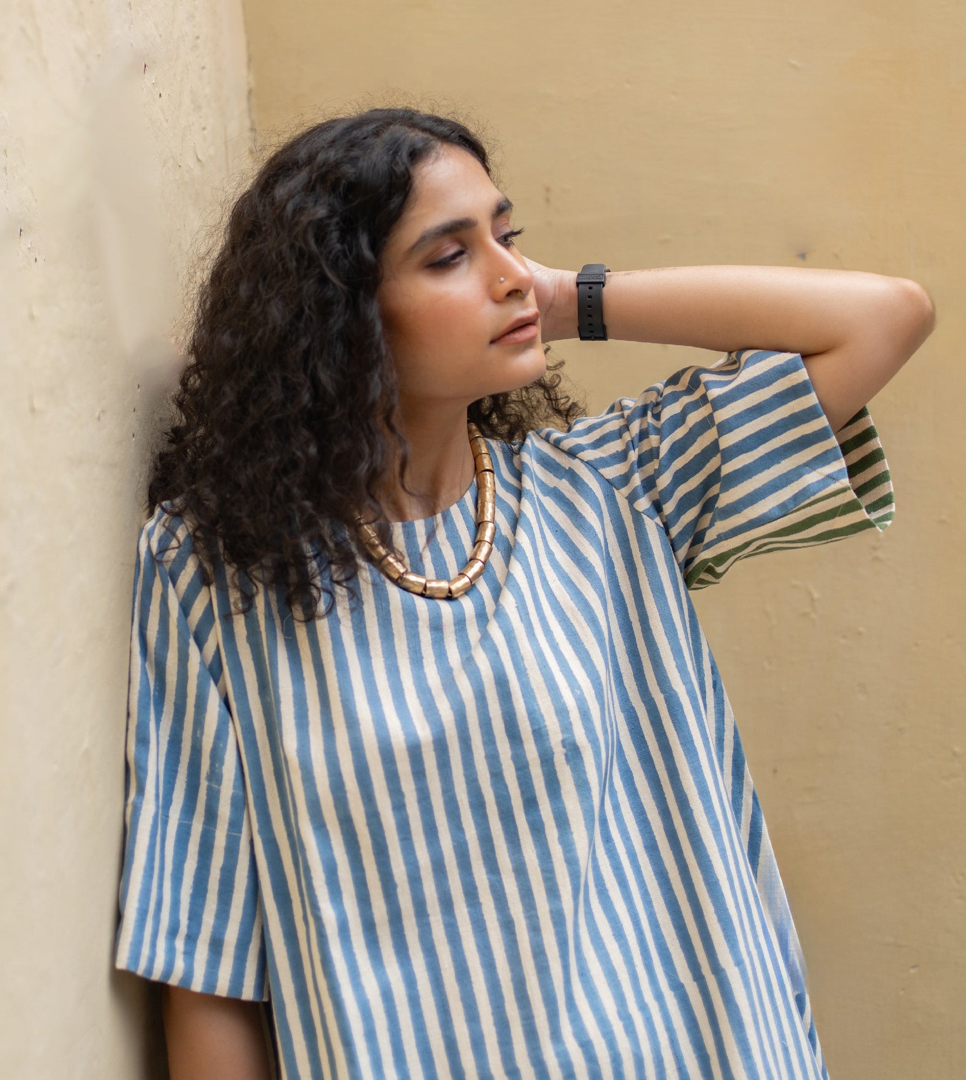 Dual Stripe Simple Dress Blue Green - Harkoi Studio - Effortlessly chic and sustainable Ÿ?? the Dual Stripe Simple Dress in blue & green is ethically crafted for conscious fashion lovers. Keywords: sustainable dress, eco-friendly clothing, dual stripe dress, blue and green dress, ethical fashion.