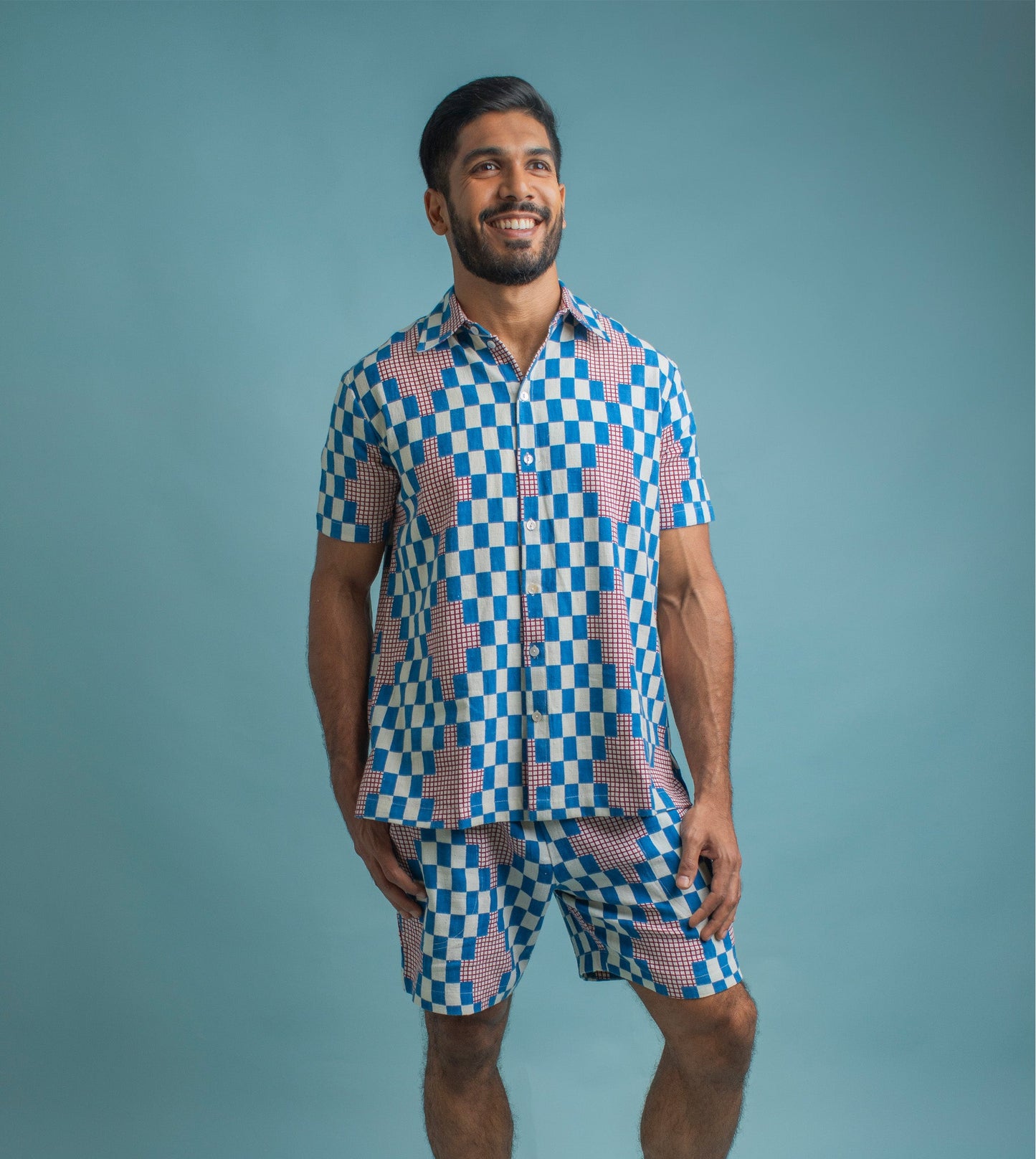 Ina MenShorts Cobalt - Harkoi Studio - Relax in style with the Ina Mens Shorts in cobalt blue. Keywords: sustainable shorts, eco-friendly fashion, Ina Shorts, cobalt blue shorts, ethical clothing.