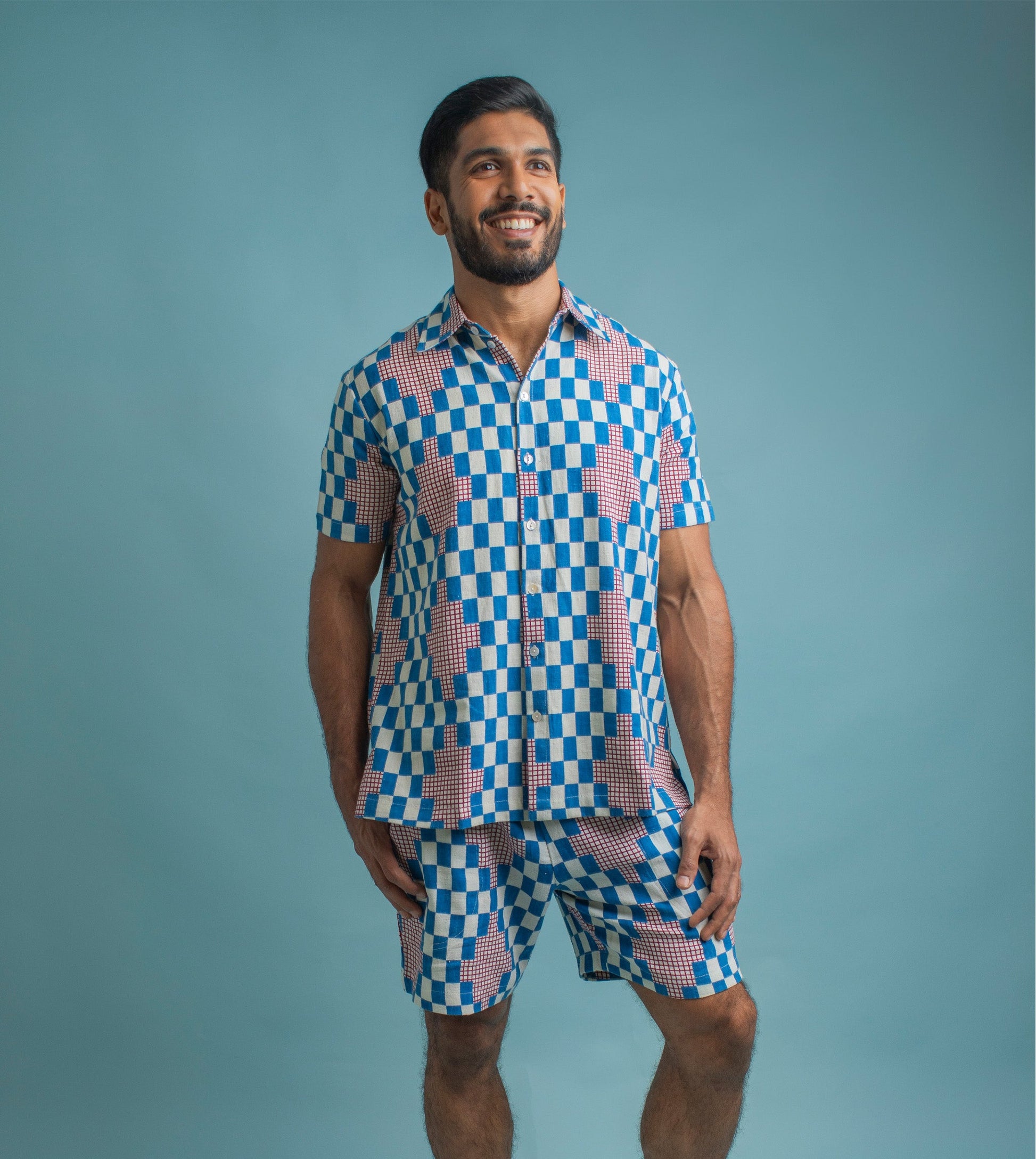 Ina MenShorts Cobalt - Harkoi Studio - Relax in style with the Ina Mens Shorts in cobalt blue. Keywords: sustainable shorts, eco-friendly fashion, Ina Shorts, cobalt blue shorts, ethical clothing.