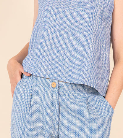 Haru Pants Cobalt Texture - Harkoi Studio - Upgrade your wardrobe with the Haru Pants in cobalt texture. Keywords: sustainable pants, eco-friendly trousers, Haru Pants, cobalt textured pants, ethical fashion.