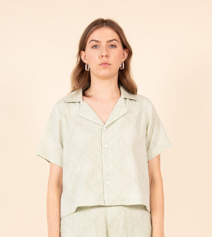 Radiate Rin Top Pale Green | Harkoi Studio - Embrace effortless elegance with the Radiate Rin Top in pale green. Keywords: sustainable top, eco-friendly fashion, Radiate Rin Top, pale green blouse, ethical clothing.
