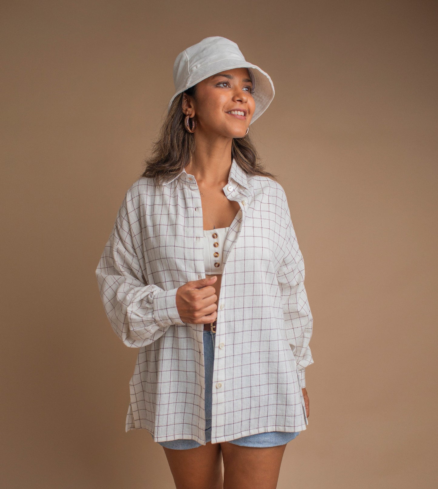 Fuji Shirt Woven Check Maroon - Harkoi Studio - Upgrade your style with the Fuji Shirt in woven check maroon. Keywords: sustainable men's shirt, eco-friendly fashion, Fuji Shirt, woven check maroon shirt, ethical clothing.