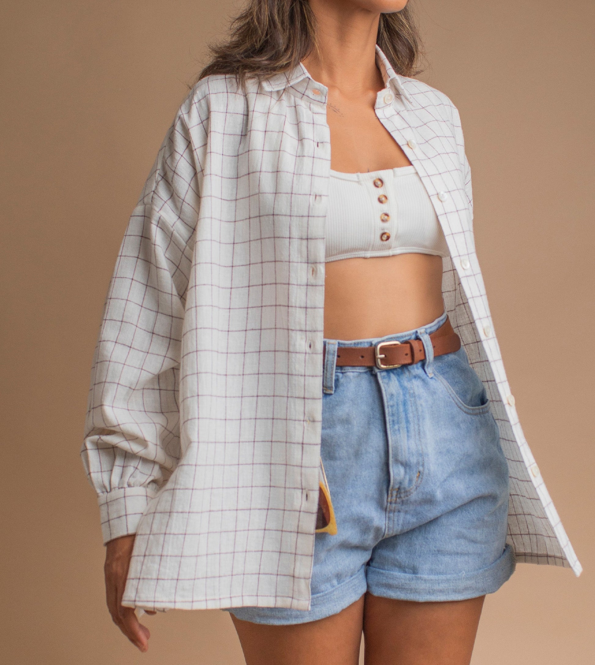 Fuji Shirt Woven Check Maroon - Harkoi Studio - Upgrade your style with the Fuji Shirt in woven check maroon. Keywords: sustainable men's shirt, eco-friendly fashion, Fuji Shirt, woven check maroon shirt, ethical clothing.