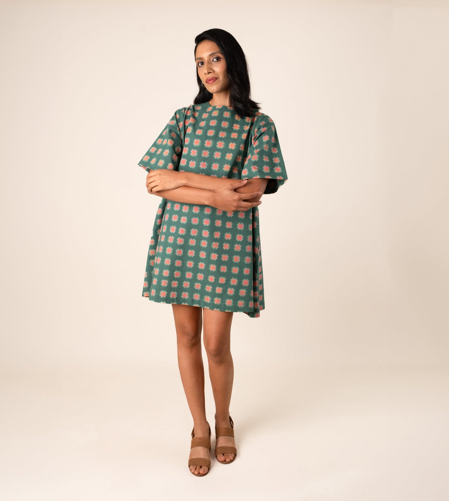 Jun Dress Crescent - Harkoi Studio - Jun Dress | Sustainable Crescent-Patterned Dress  Harkoi Studio. Keywords: sustainable dress, eco-friendly fashion, Jun Dress, crescent-patterned dress, ethical clothing.