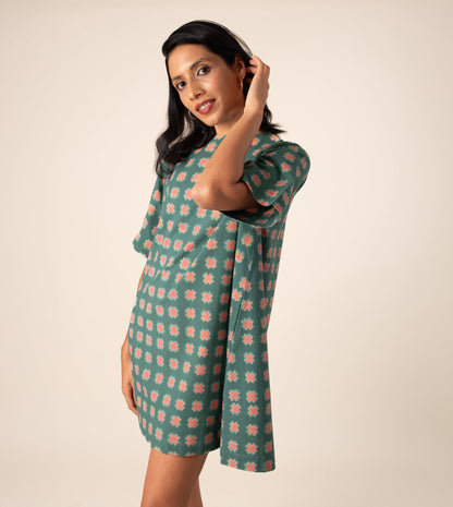 Jun Dress Crescent - Harkoi Studio - Jun Dress | Sustainable Crescent-Patterned Dress  Harkoi Studio. Keywords: sustainable dress, eco-friendly fashion, Jun Dress, crescent-patterned dress, ethical clothing.