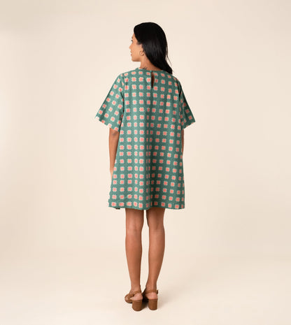 Jun Dress Crescent - Harkoi Studio - Jun Dress | Sustainable Crescent-Patterned Dress  Harkoi Studio. Keywords: sustainable dress, eco-friendly fashion, Jun Dress, crescent-patterned dress, ethical clothing.