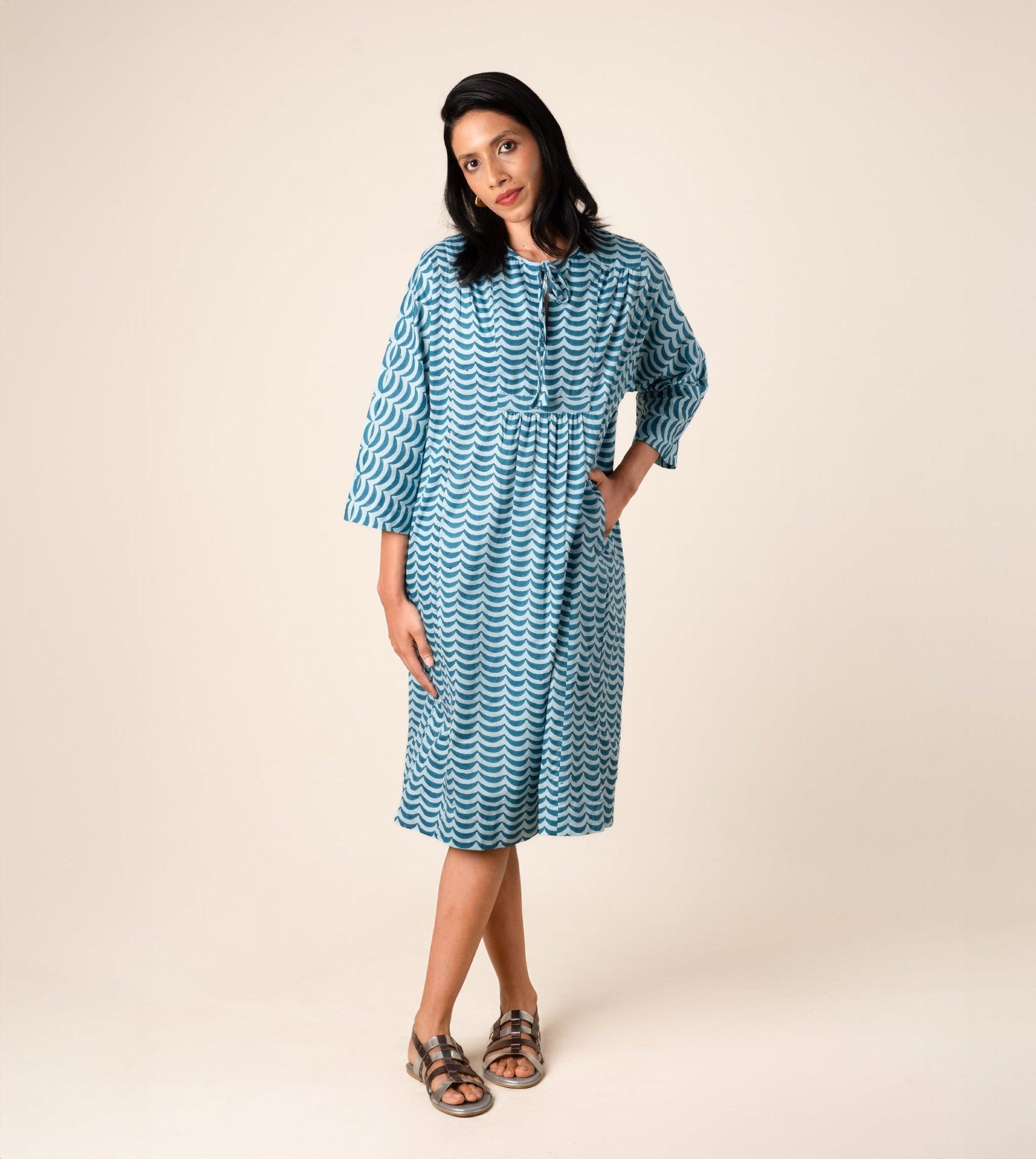 Kiyo Dress Crescent - Harkoi Studio - Showcasing exquisite patterns and textures, the Kiyo Dress, a sustainable  crafted with precision and care. Keywords: kiyo, dress, crescent, sustainable crescent, eco-friendly fashion.