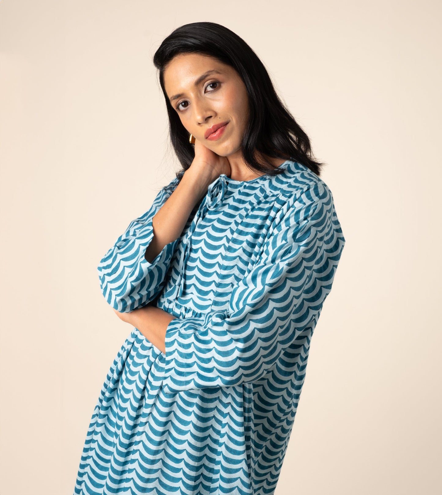 Kiyo Dress Crescent - Harkoi Studio - Showcasing exquisite patterns and textures, the Kiyo Dress, a sustainable  crafted with precision and care. Keywords: kiyo, dress, crescent, sustainable crescent, eco-friendly fashion.