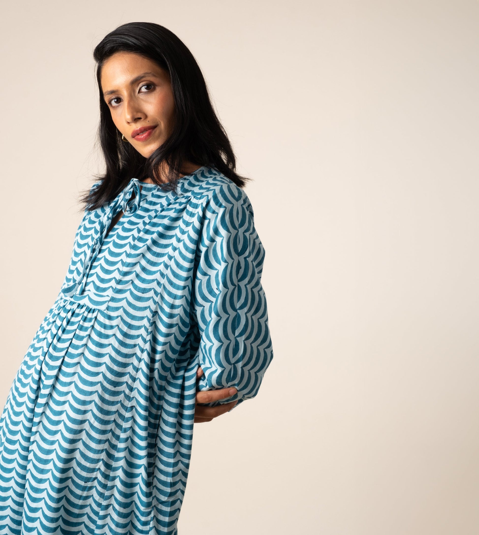 Kiyo Dress Crescent - Harkoi Studio - Showcasing exquisite patterns and textures, the Kiyo Dress, a sustainable  crafted with precision and care. Keywords: kiyo, dress, crescent, sustainable crescent, eco-friendly fashion.
