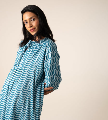 Kiyo Dress Crescent - Harkoi Studio - Showcasing exquisite patterns and textures, the Kiyo Dress, a sustainable  crafted with precision and care. Keywords: kiyo, dress, crescent, sustainable crescent, eco-friendly fashion.