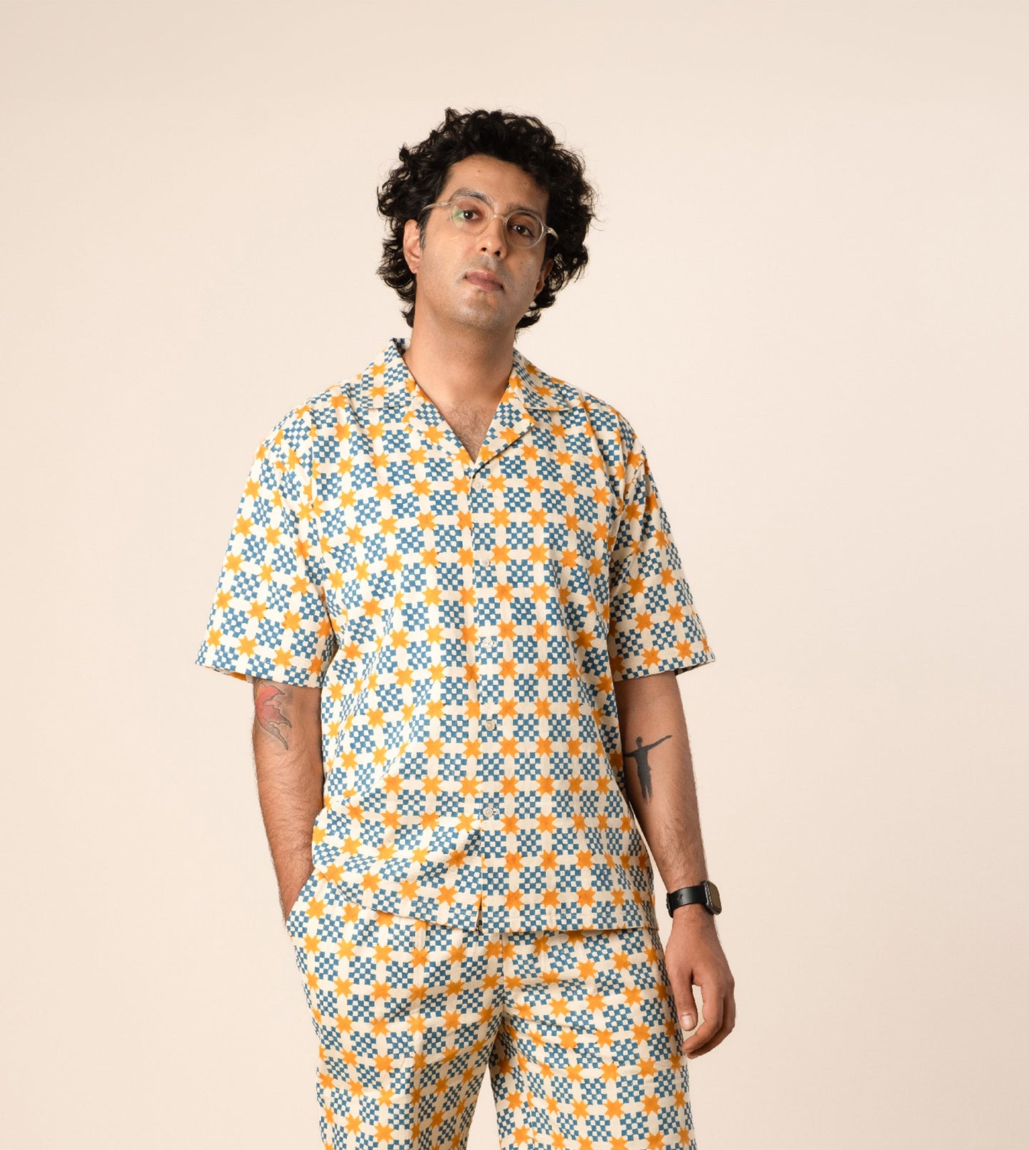 Kenji Shirt Star Gingham - Harkoi Studio - Upgrade your wardrobe with the Kenji Shirt in star gingham. Keywords: sustainable mens shirt, eco-friendly fashion, Kenji Shirt, star gingham shirt, ethical clothing.