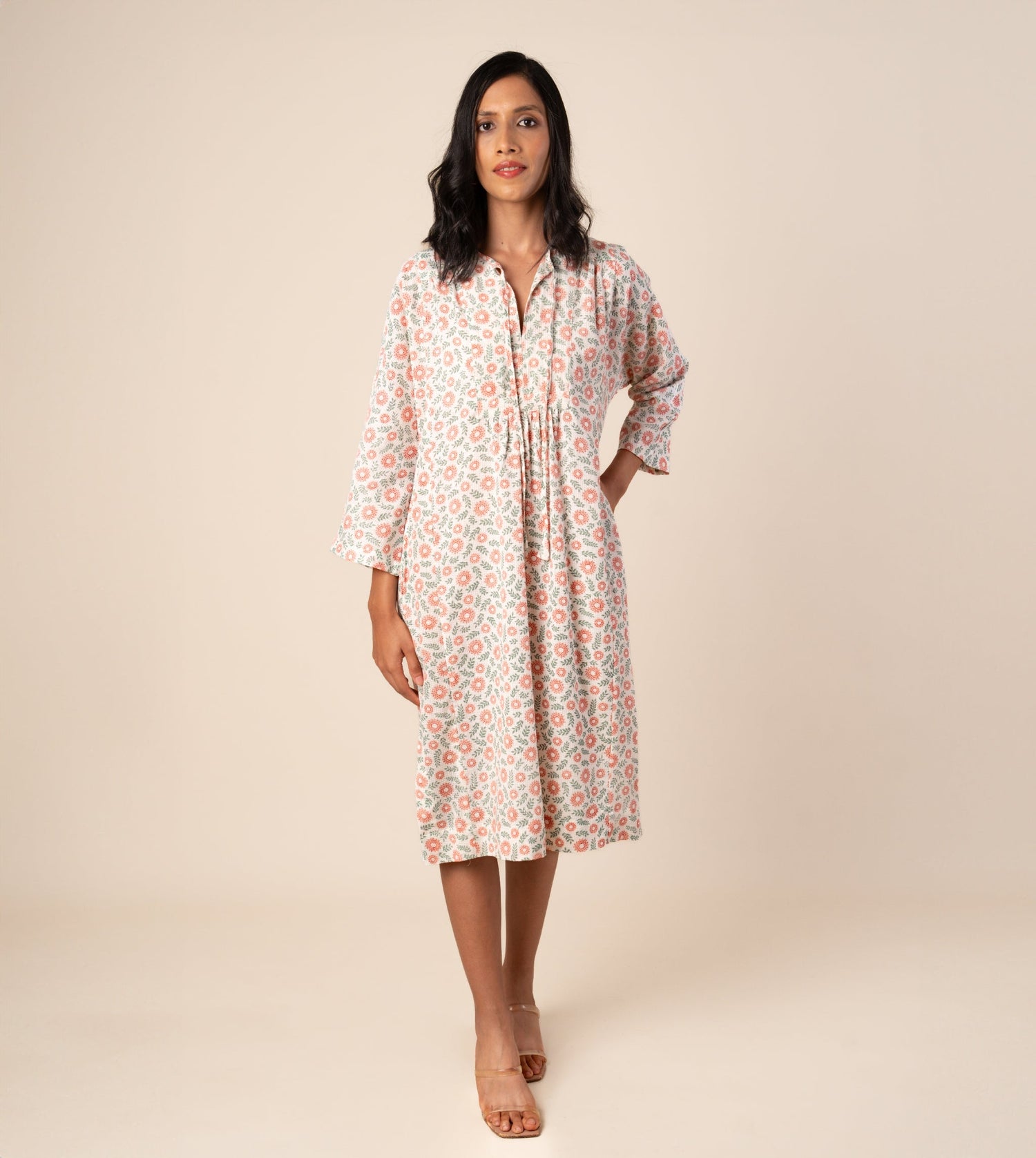 Kiyo Dress Strawberry Floral - Harkoi Studio - A bold yet timeless expression of style, the Kiyo Dress, a sustainable  crafted with precision and care. Keywords: kiyo, dress, strawberry, floral, sustainable floral, eco-friendly fashion, strawberry.