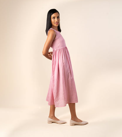 Suki Dress Gingham Embroidered - Harkoi Studio - Step into effortless elegance with the Suki Dress in embroidered gingham. Keywords: sustainable dress, eco-friendly clothing, Suki Dress, embroidered gingham dress, ethical fashion.