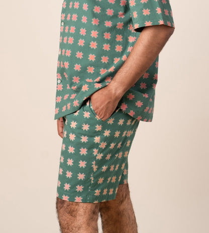 Ina Mens Shorts Star - Harkoi Studio - Step up your summer style with the Ina Mens Shorts in star print. Keywords: sustainable mens shorts, eco-friendly fashion, Ina Shorts, star print shorts, ethical clothing.