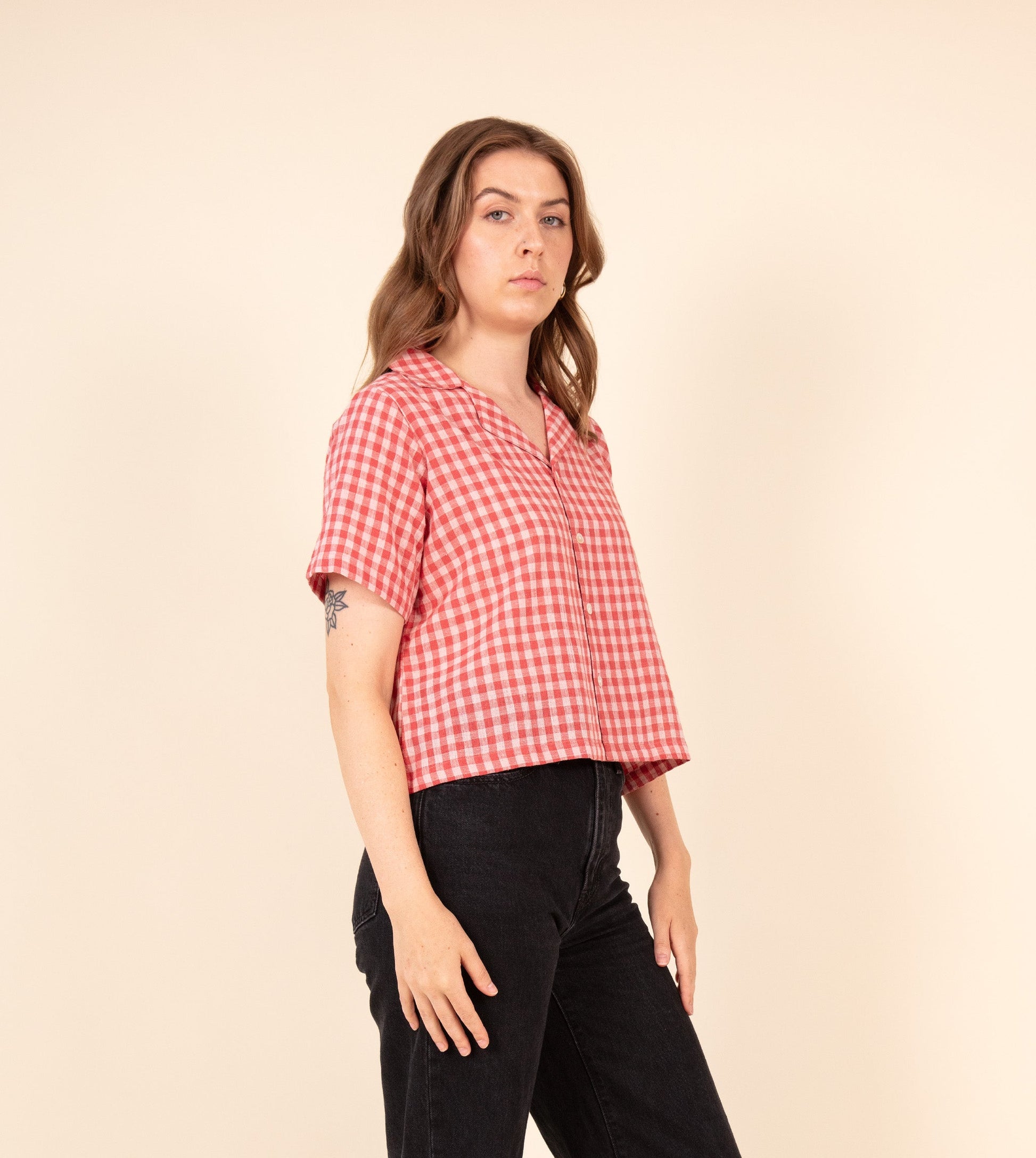 Rin Top Gingham - Harkoi Studio - Upgrade your wardrobe with the Rin Top in classic gingham. Keywords: sustainable blouse, eco-friendly top, Rin Top, gingham blouse, ethical fashion.