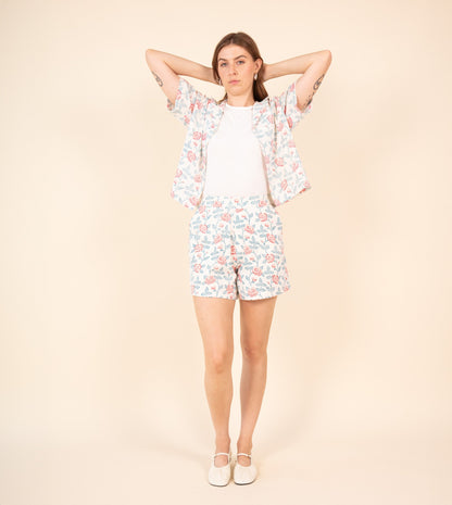 Ren Shorts Rose Mosaic - Harkoi Studio - Add a touch of artistry to your wardrobe with the Ren Shorts in Rose Mosaic. Keywords: sustainable shorts, eco-friendly fashion, Ren Shorts, rose mosaic shorts, ethical clothing.