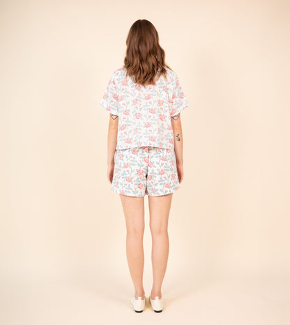 Ren Shorts Rose Mosaic - Harkoi Studio - Add a touch of artistry to your wardrobe with the Ren Shorts in Rose Mosaic. Keywords: sustainable shorts, eco-friendly fashion, Ren Shorts, rose mosaic shorts, ethical clothing.