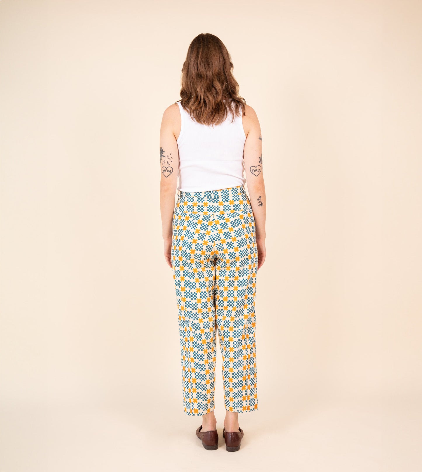 Emi Pants Star Gingham - Harkoi Studio - Add a playful touch to your wardrobe with the Emi Pants in star gingham. Keywords: sustainable pants, eco-friendly trousers, Emi Pants, star gingham trousers, ethical fashion.