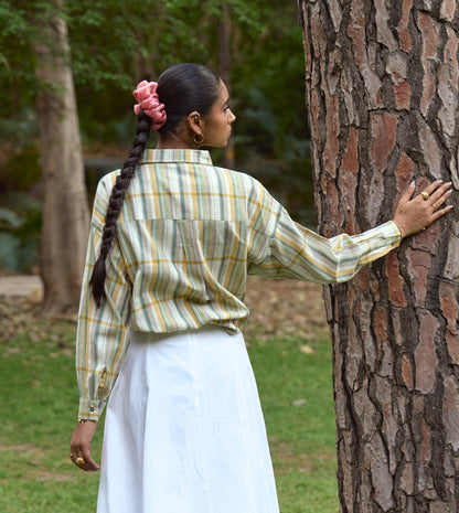 Theme striped Fuji shirt in handloom cotton with versatile styling, handcrafted for sustainable menswear.