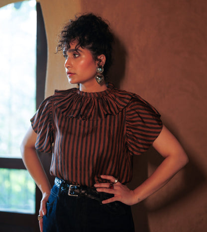 Perrie Silk Top • Two Tone Stripe