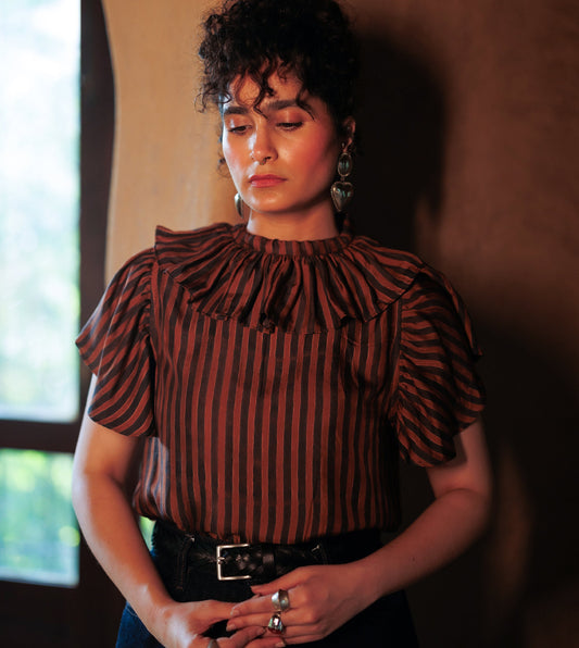 Perrie Silk Top • Two Tone Stripe