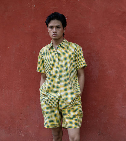 Mini Gingham Mens Shorts Yellow Green | Harkoi Studio - Add a touch of sophistication with the Mini Gingham, a sustainable- with precision and care. Keywords: mini, gingham, men, s, shorts, yellow, green, 1, sustainable 1, eco-friendly fashion, men s shorts yellow green.