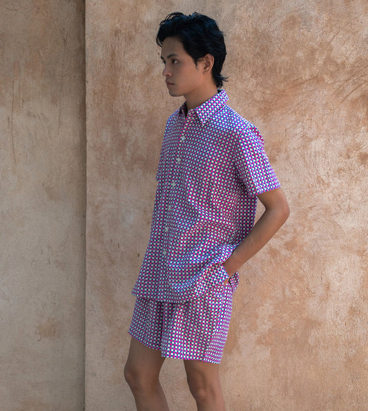 Mini Gingham Mens Shorts Pink Blue - Harkoi Studio - Unleash your creativity with the Mini Gingham, a sustainable  crafted with precision and care. Keywords: mini, gingham, men, s, shorts, pink, blue, sustainable blue, eco-friendly fashion, men s shorts pink.